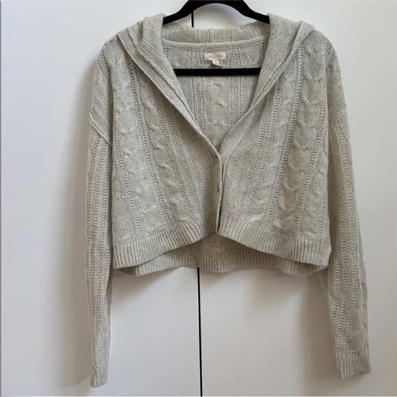 :Price Firm: Anthropologie Crop Cable Cashmere Cardigan Hoodie in Light Gray - Picture 5 of 9
